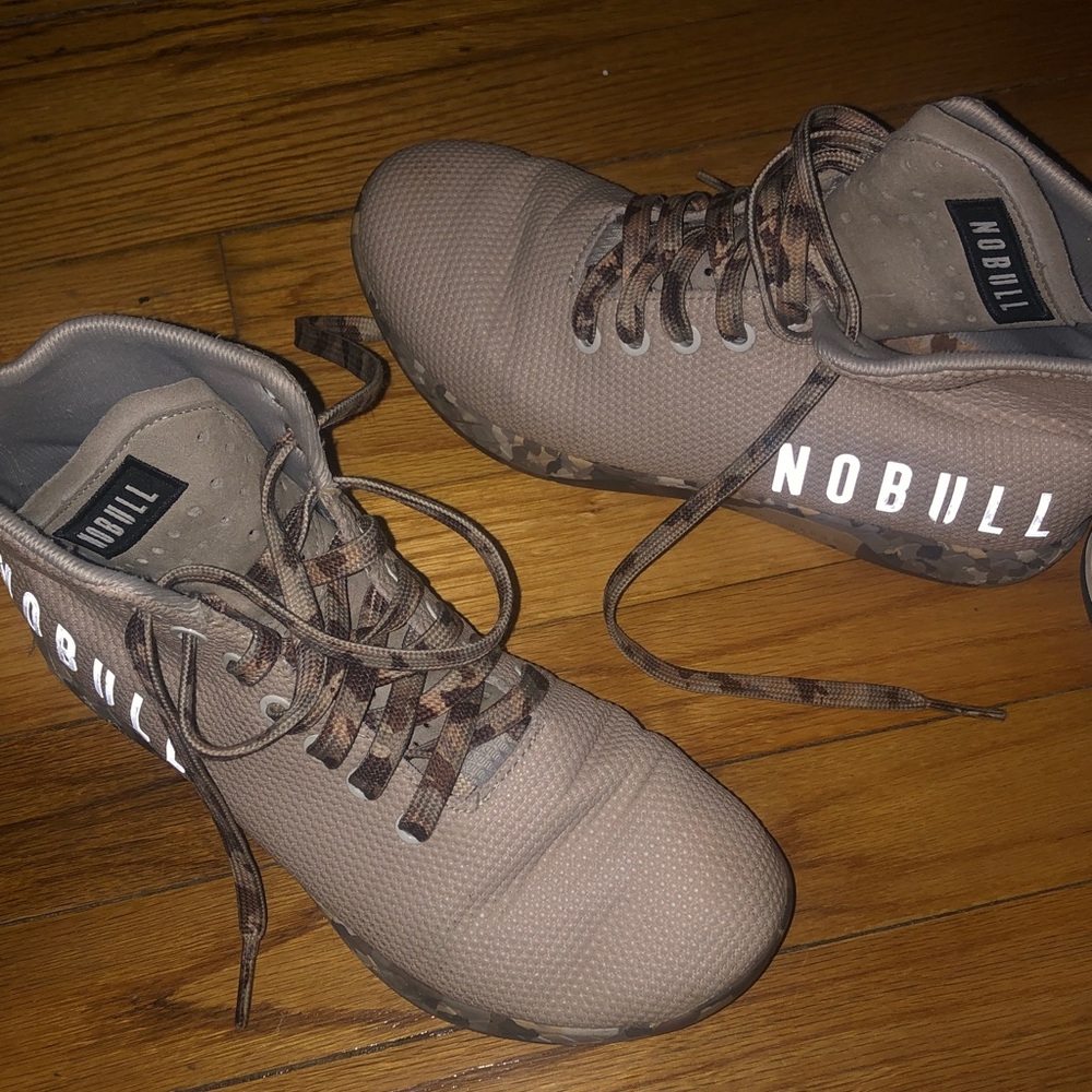 NOBULL Taupe High-Top Sneakers with Camo Laces